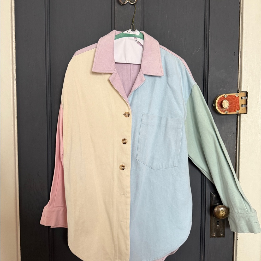 English Factory Colorblock Button-Up Shirt Jacket